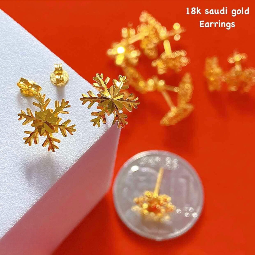 Snowflakes Earrings 18k Saudi Gold