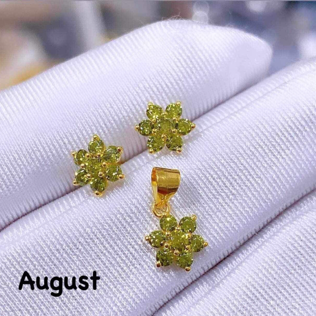 August Birthstone Pendant & Earrings Solid 18k Saudi Gold