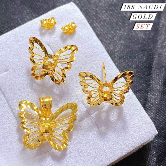 Elegant Butterfly Set Earrings & Pendant 18k Saudi Gold