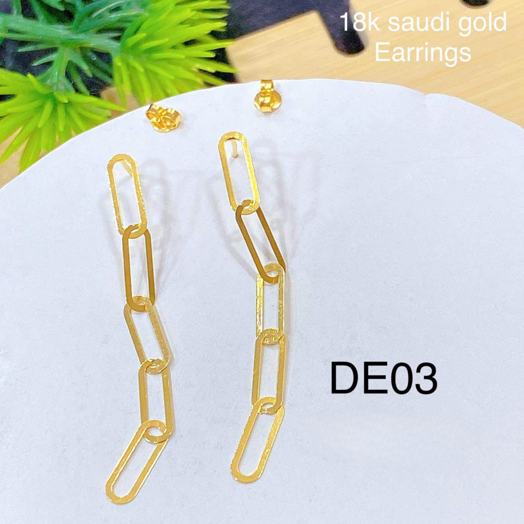 Paperclip Earrings Solid 18k Saudi Gold