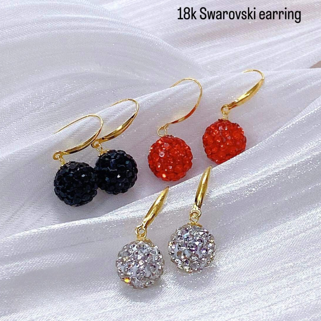 Ball Swarovski Earrings 18k Saudi Gold