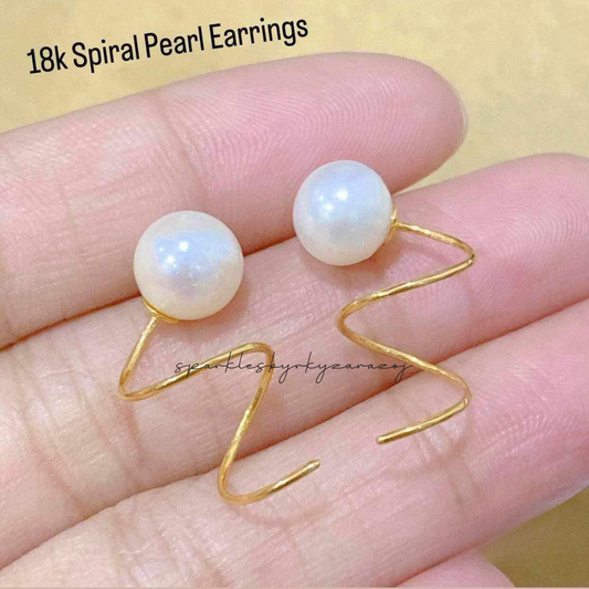 Spiral Pearl Earrings Ampaw 18k Saudi Gold