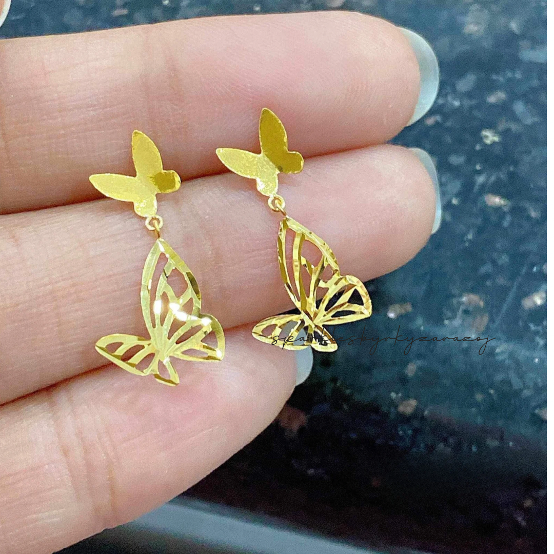 Golden Twin Butterfly Earrings Solid 18k Saudi Gold