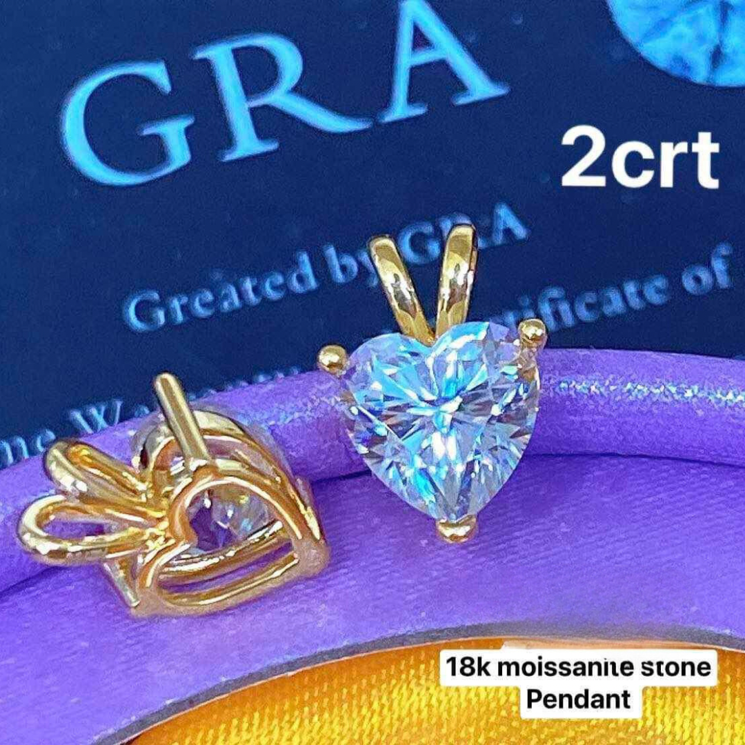 2ct. SkyBlue Heart Moissanite Diamond Pendant Ampaw 18k Saudi Gold