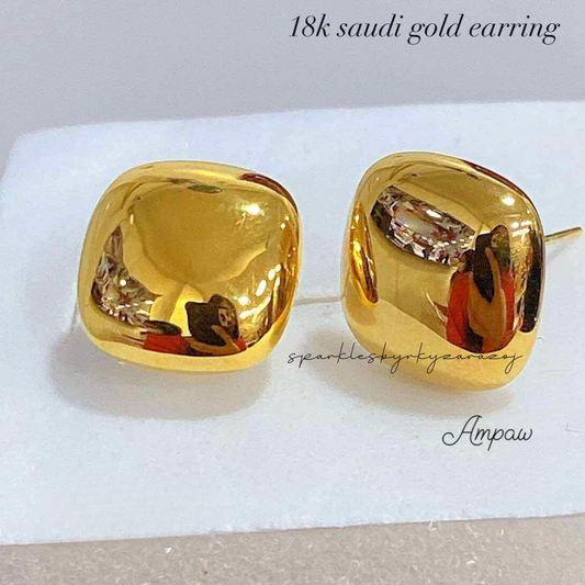 Chunky Rectangular Gold Earrings Ampaw 18k Saudi Gold