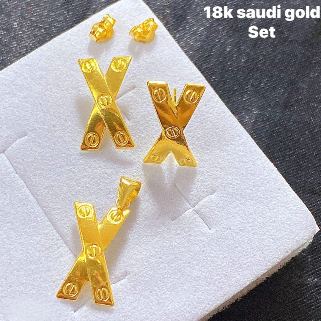 X Cartier Set Earrings & Pendant 18k Saudi Gold