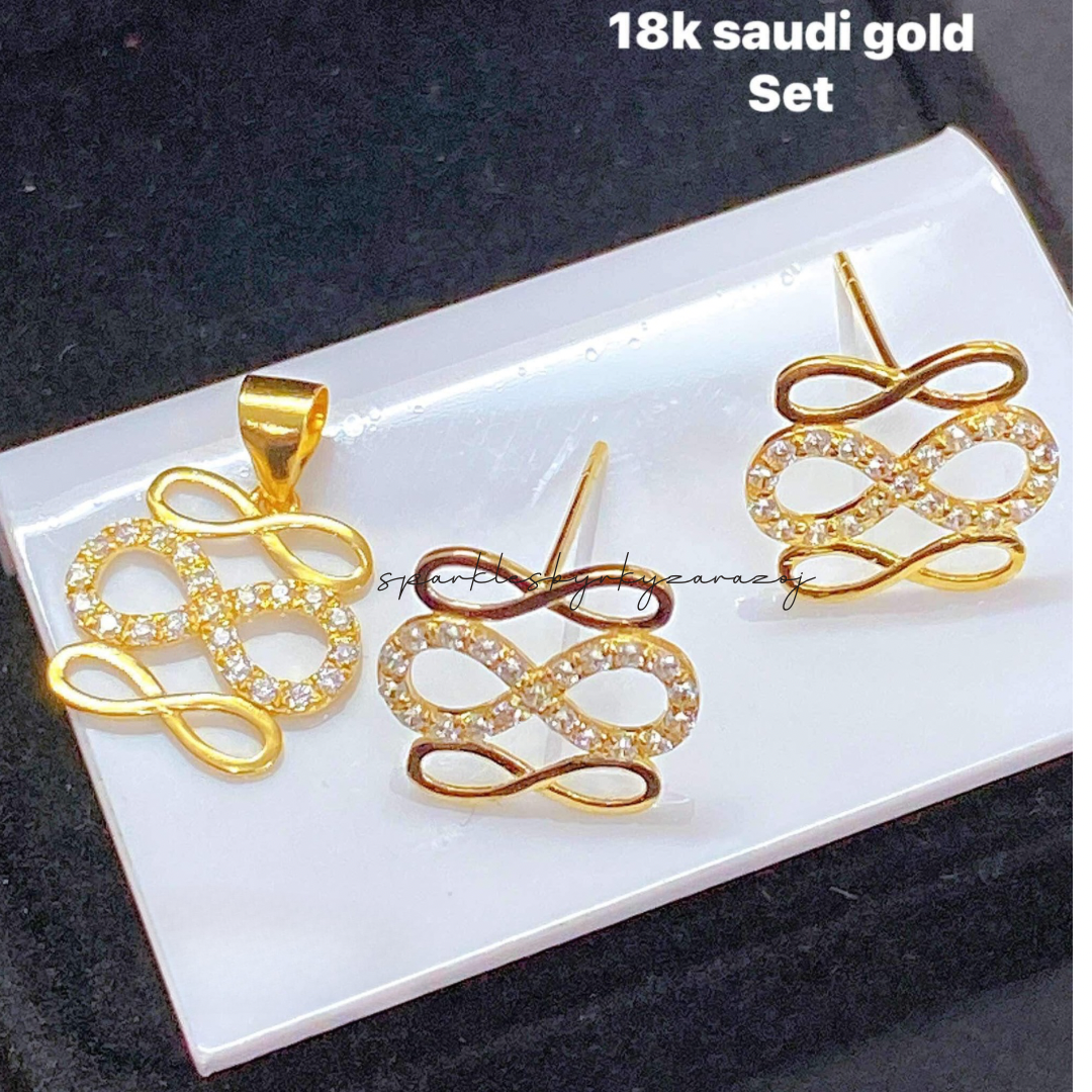 Triple Infinity Set Earrings & Pendant 18k Saudi Gold