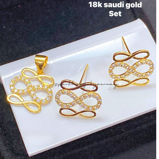 Triple Infinity Set Earrings & Pendant 18k Saudi Gold