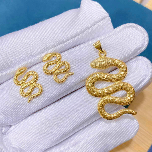 Set Golden Snake Pendant Solid 18k Saudi Gold