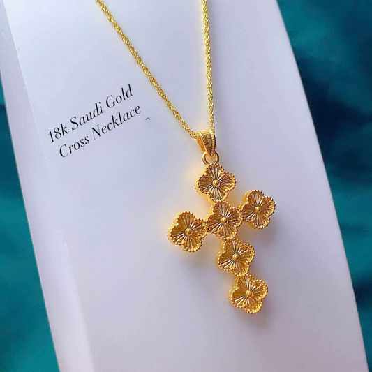 #3 Golden Cross Necklace Set Pendant & Chain 18k Saudi Gold