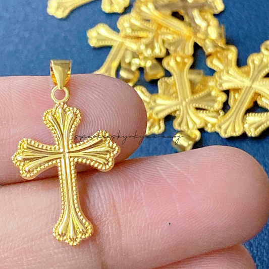 #26 Golden Cross Pendant Solid 18k Saudi Gold