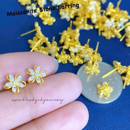 Crystal Flower Moissanite Diamond Earrings Ampaw 18k Saudi Gold