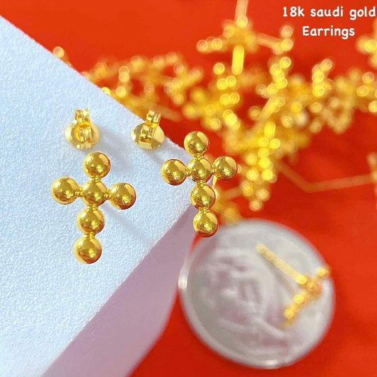 Ball Cross Earrings 18k Saudi Gold