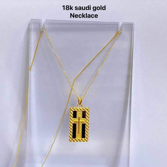 Set Bar Cross Chain & Pendant Necklace Ampaw 18k Saudi Gold