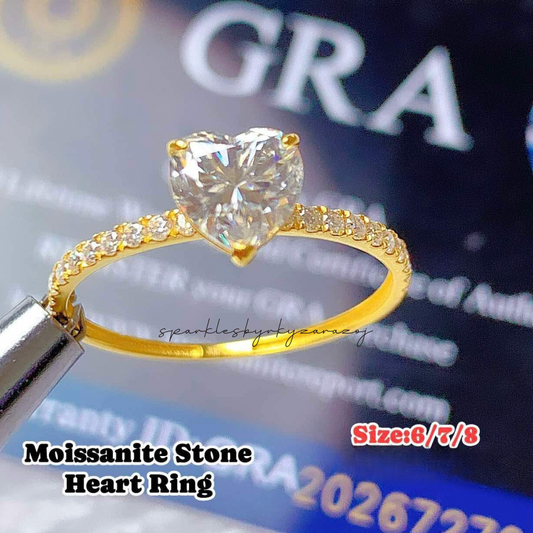 Heart Ring (3pin) Moissanite Stone 18k Saudi Gold