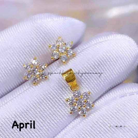 April Birthstone Pendant & Earrings 18k Saudi Gold