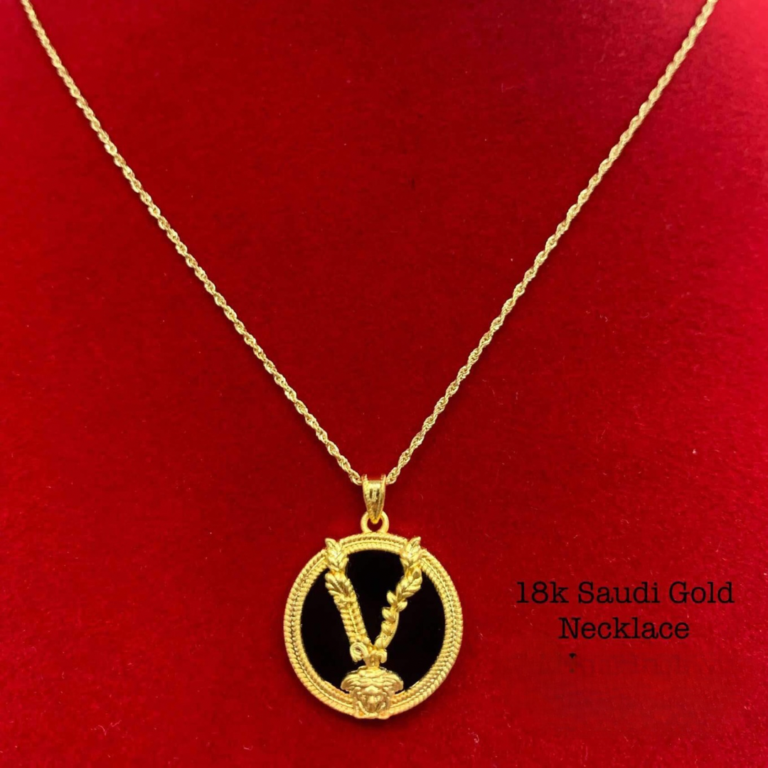 Palay Onyx Necklace Set Pendant & Chain 18k Saudi Gold