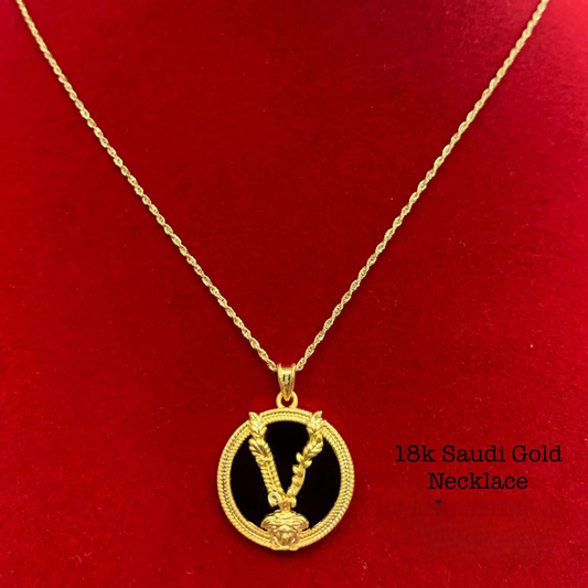 Palay Onyx Necklace Set Pendant & Chain 18k Saudi Gold