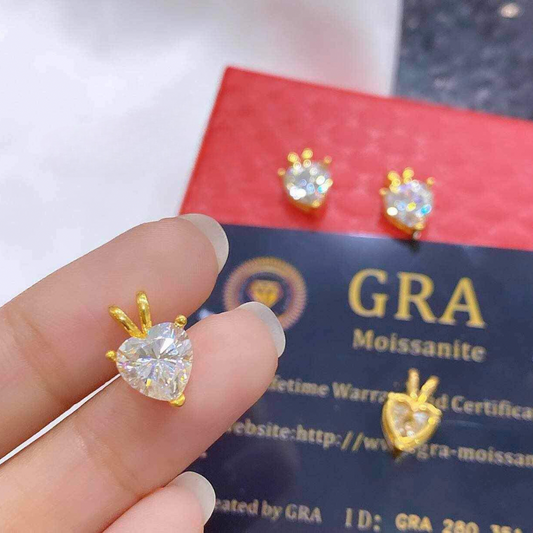 Twin Hook Heart Moissanite Diamond Earrings Ampaw 18k Saudi Gold