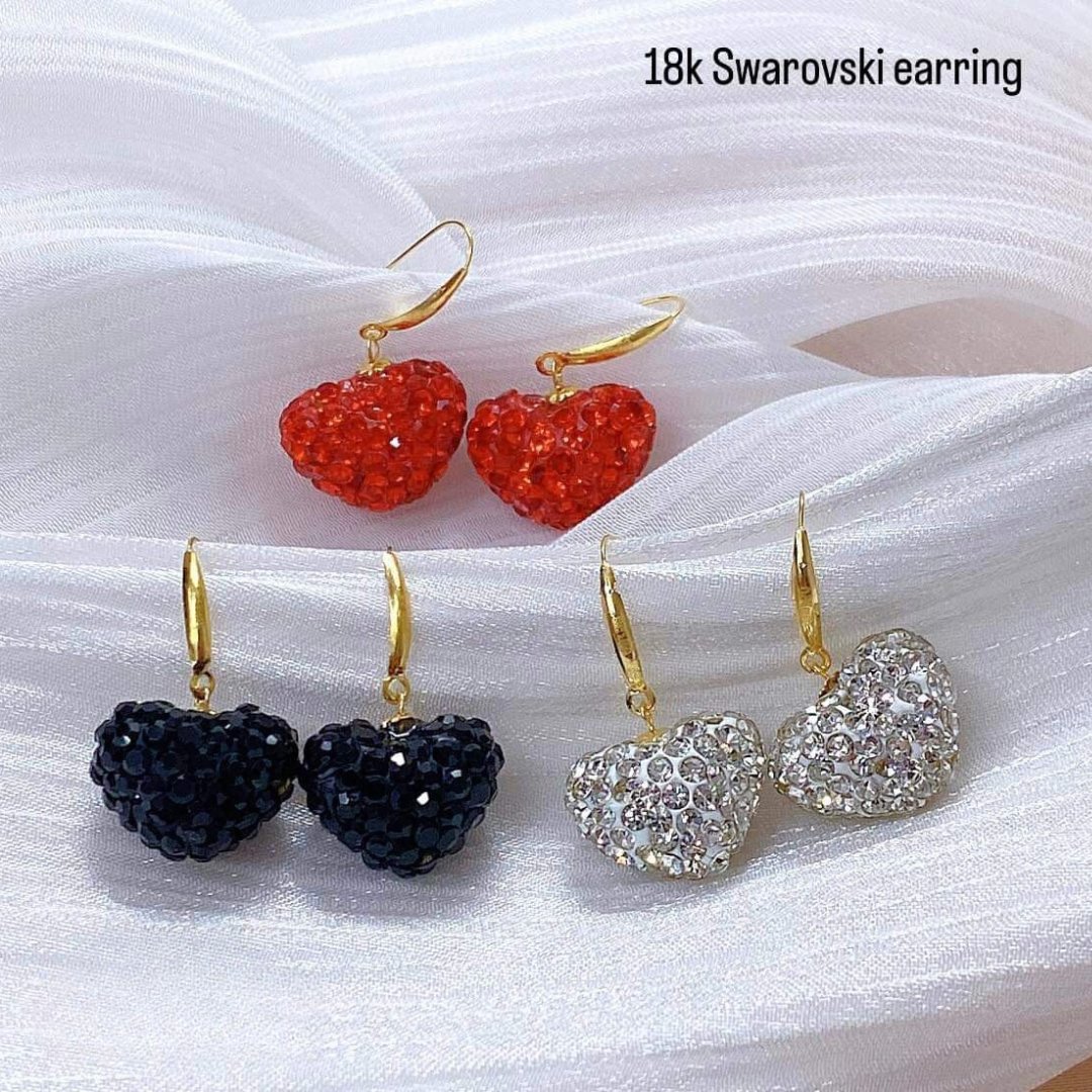 #2 Heart Swarovski Earrings 18k Saudi Gold