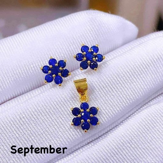 September Birthstone Pendant & Earrings 18k Saudi Gold