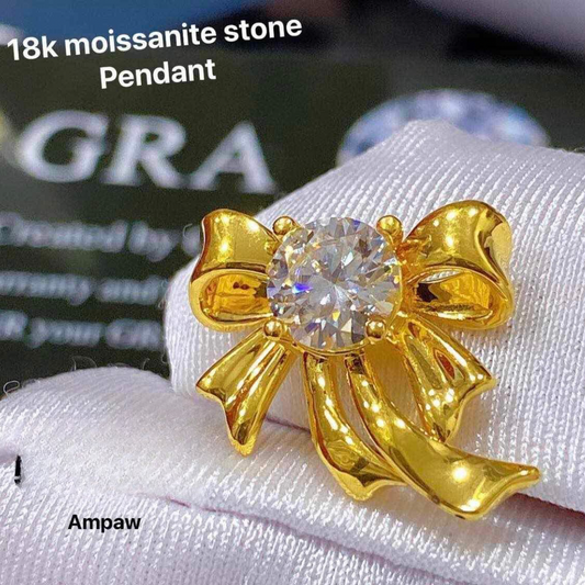 Ribbon Pendant with Moissanite Stone Ampaw 18k Saudi Gold