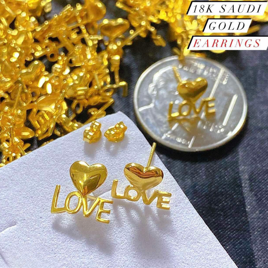 LOVE HEART Earrings 18k Saudi Gold