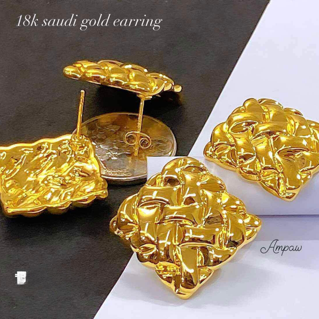 Golden Banig Style Earrings Ampaw 18k Saudi Gold