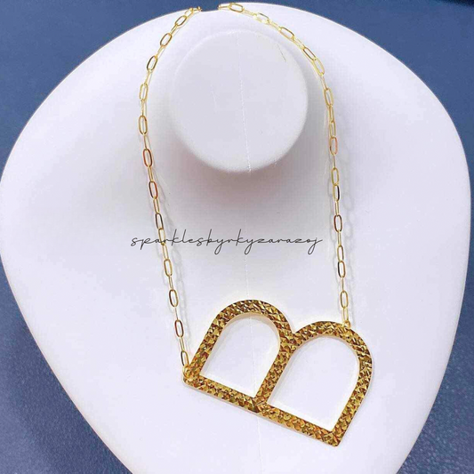 Letter B Diacut Necklace Solid 18k Saudi Gold