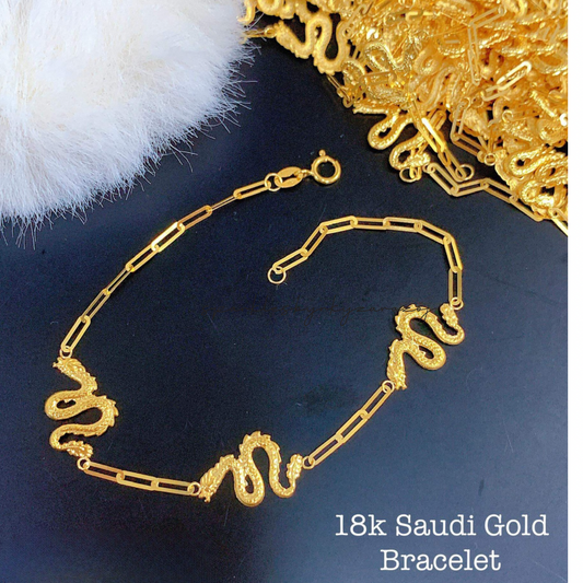 Paperclip Dragon Bracelet 18k Saudi Gold