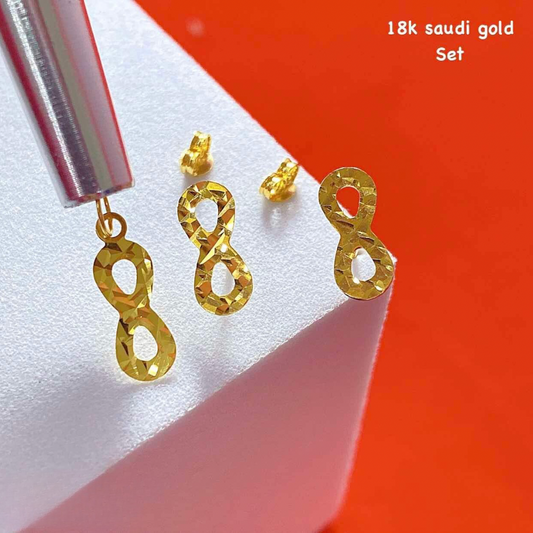 Diacut Infinity Set Earrings & Pendant 18k Saudi Gold