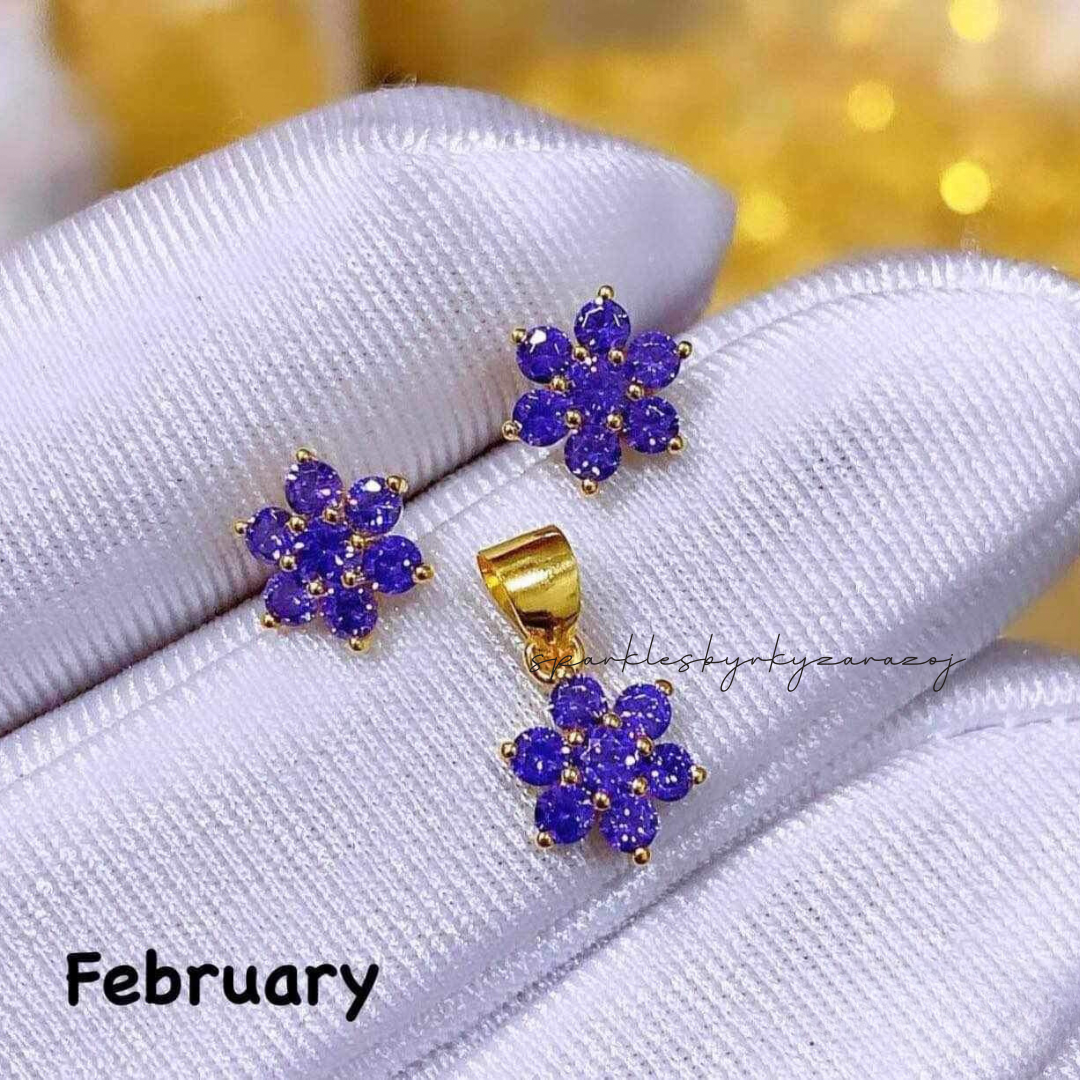 February Birthstone Pendant & Earrings 18k Saudi Gold