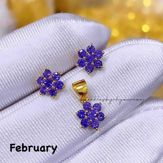 February Birthstone Pendant & Earrings 18k Saudi Gold