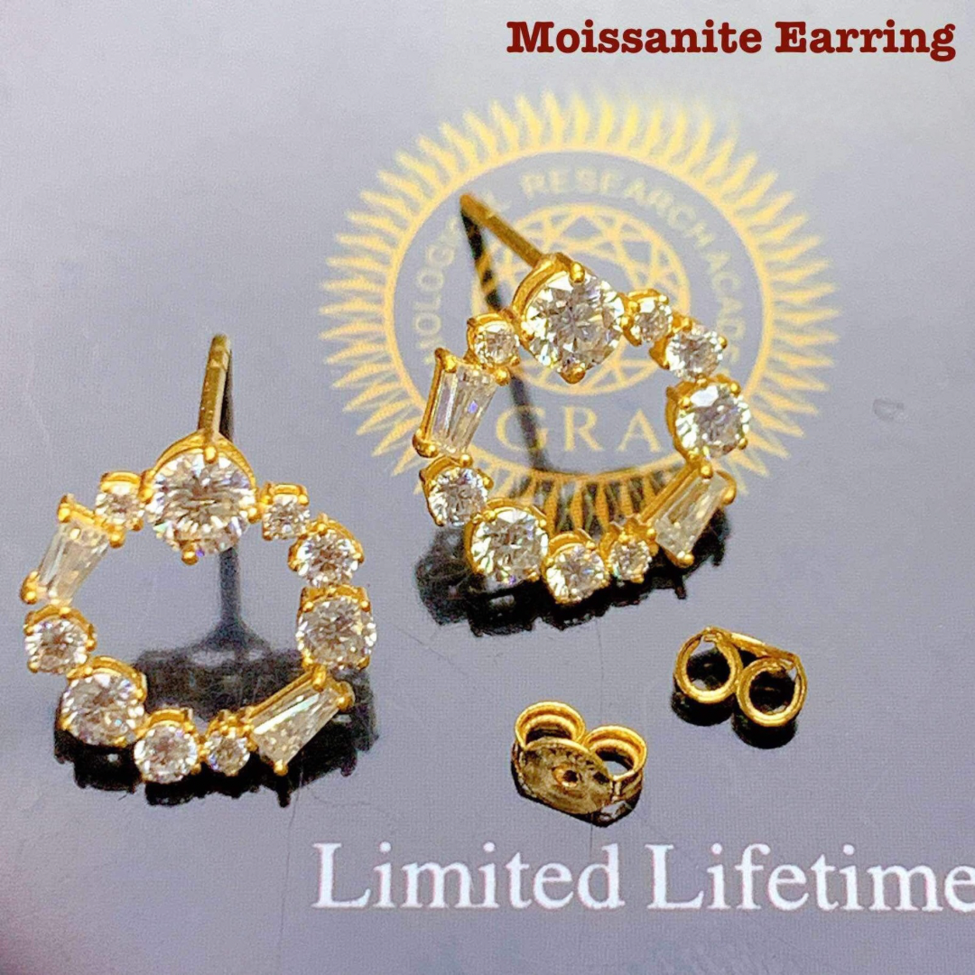 Moissanite Earring 18k Saudi Gold