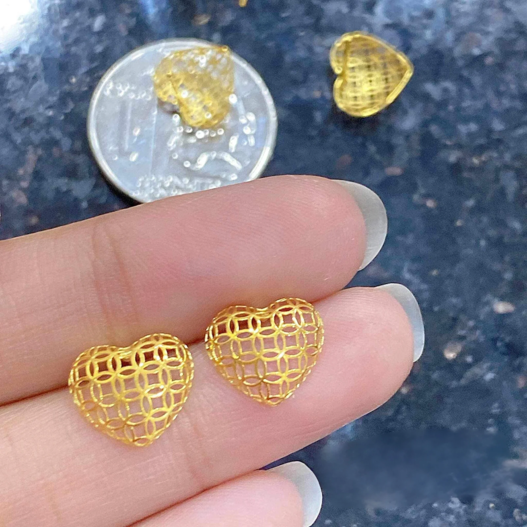 Money Catcher Heart Earrings Solid 18k Saudi Gold