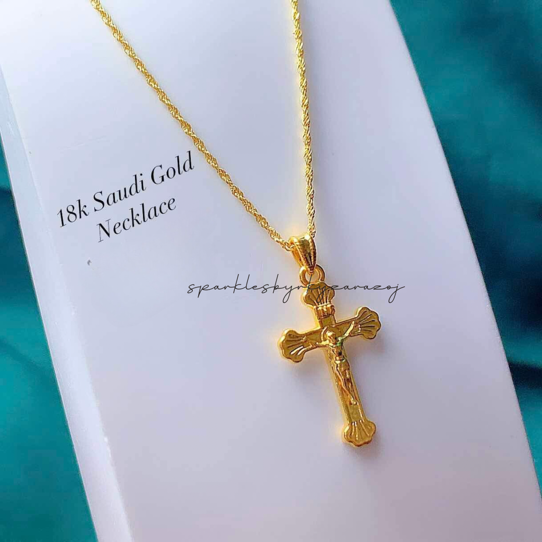 #4 Cross Necklace Set Pendant & Chain 18k Saudi Gold