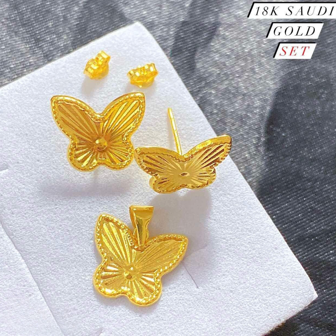 Sinag Butterfly Set Earrings & Pendant 18k Saudi Gold