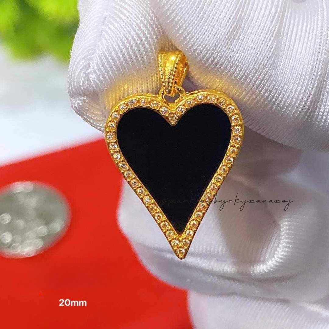 Black Heart with Crystal Pendant 18k Saudi Gold