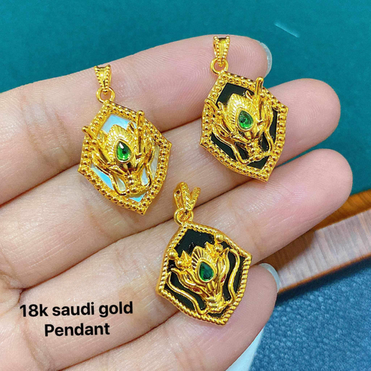 Dragon Head with Green Diamond Pendant 18k Saudi Gold