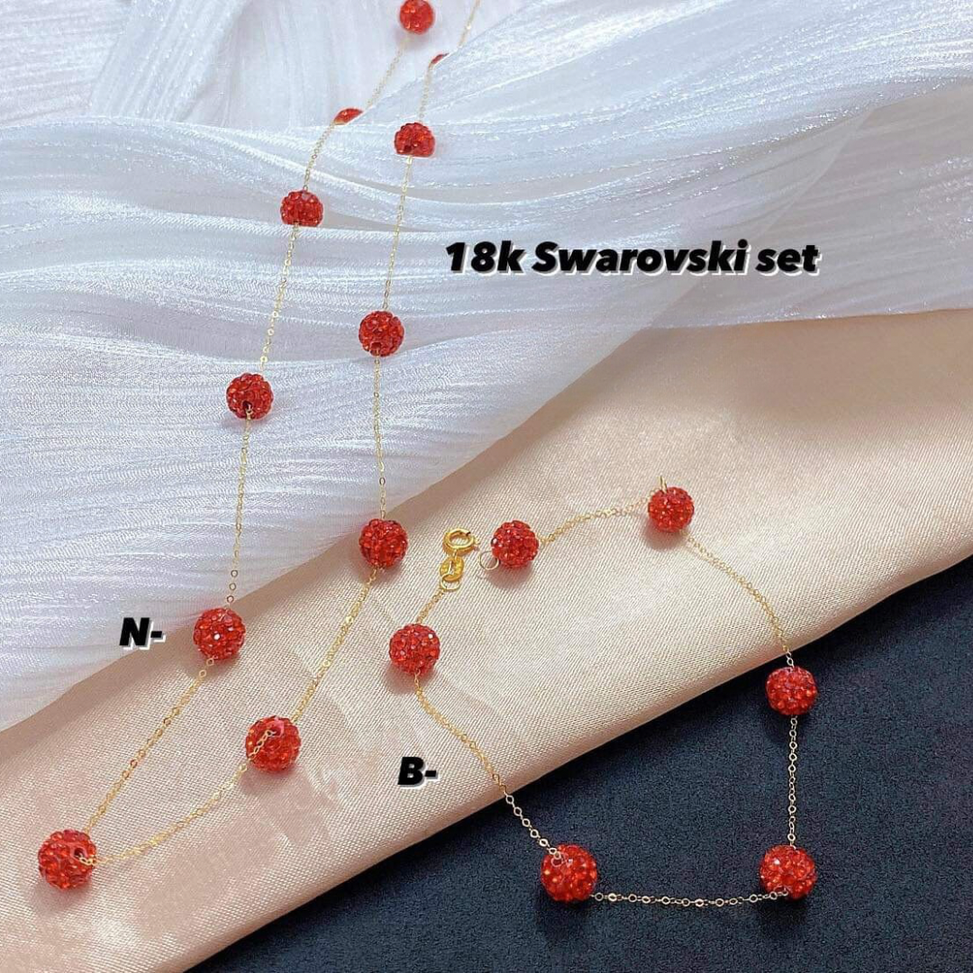 Red Swarovski Set Necklace & Bracelet 18k Saudi Gold