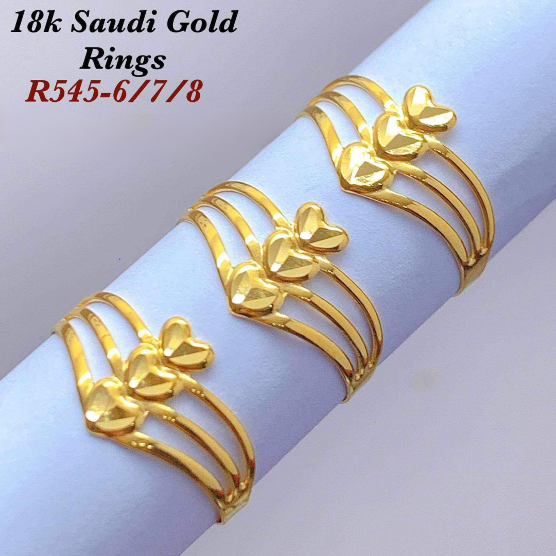 Triple Heart Ring Solid 18k Saudi Gold