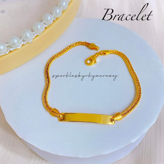 Flat Chain with Rectangular Decor Bracelet 18k Saudi Gold