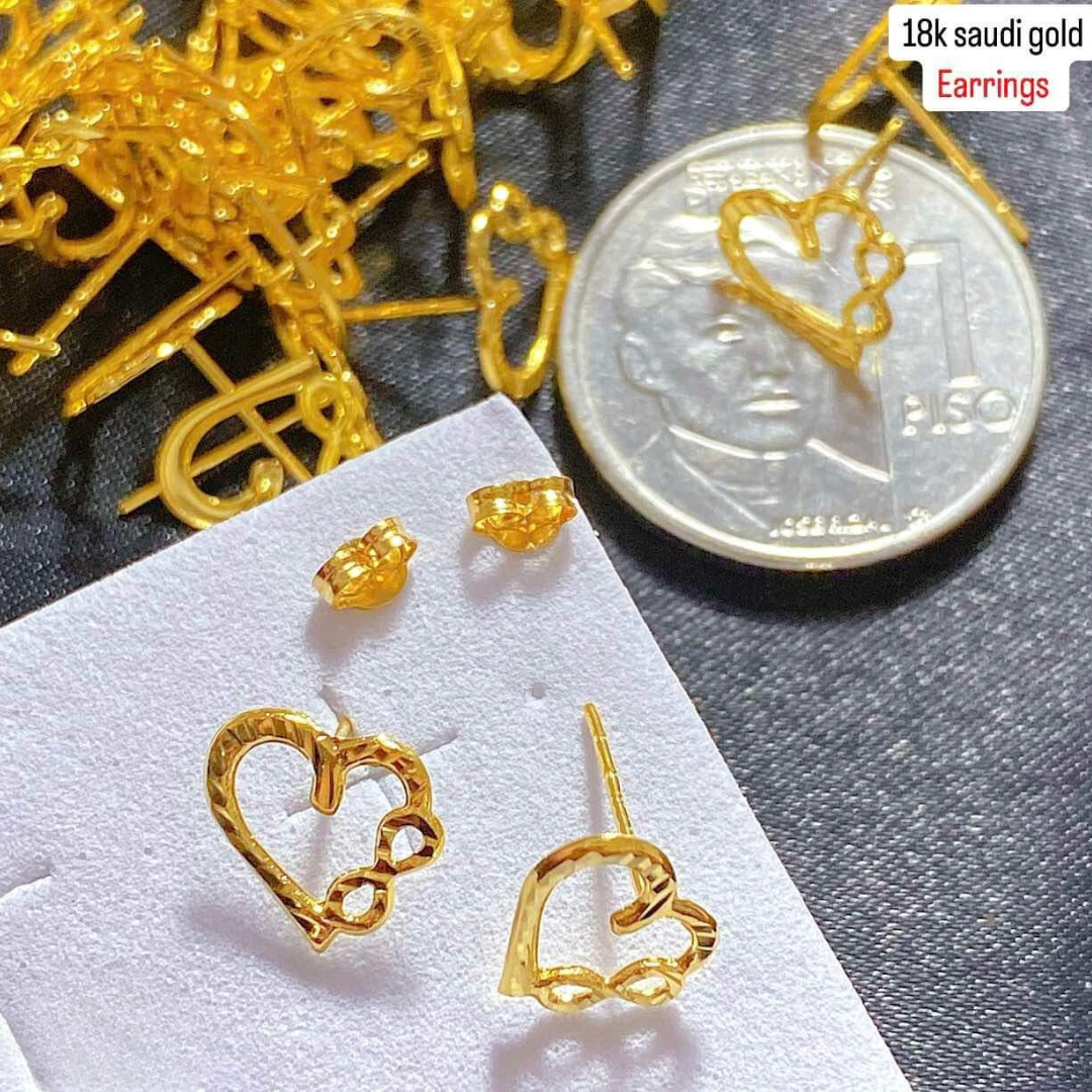 Diacut Infinity Heart Earrings 18k Saudi Gold