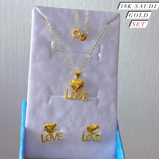 LOVE Heart Necklace Set Earrings & Necklace with Pendant 18k Saudi Gold