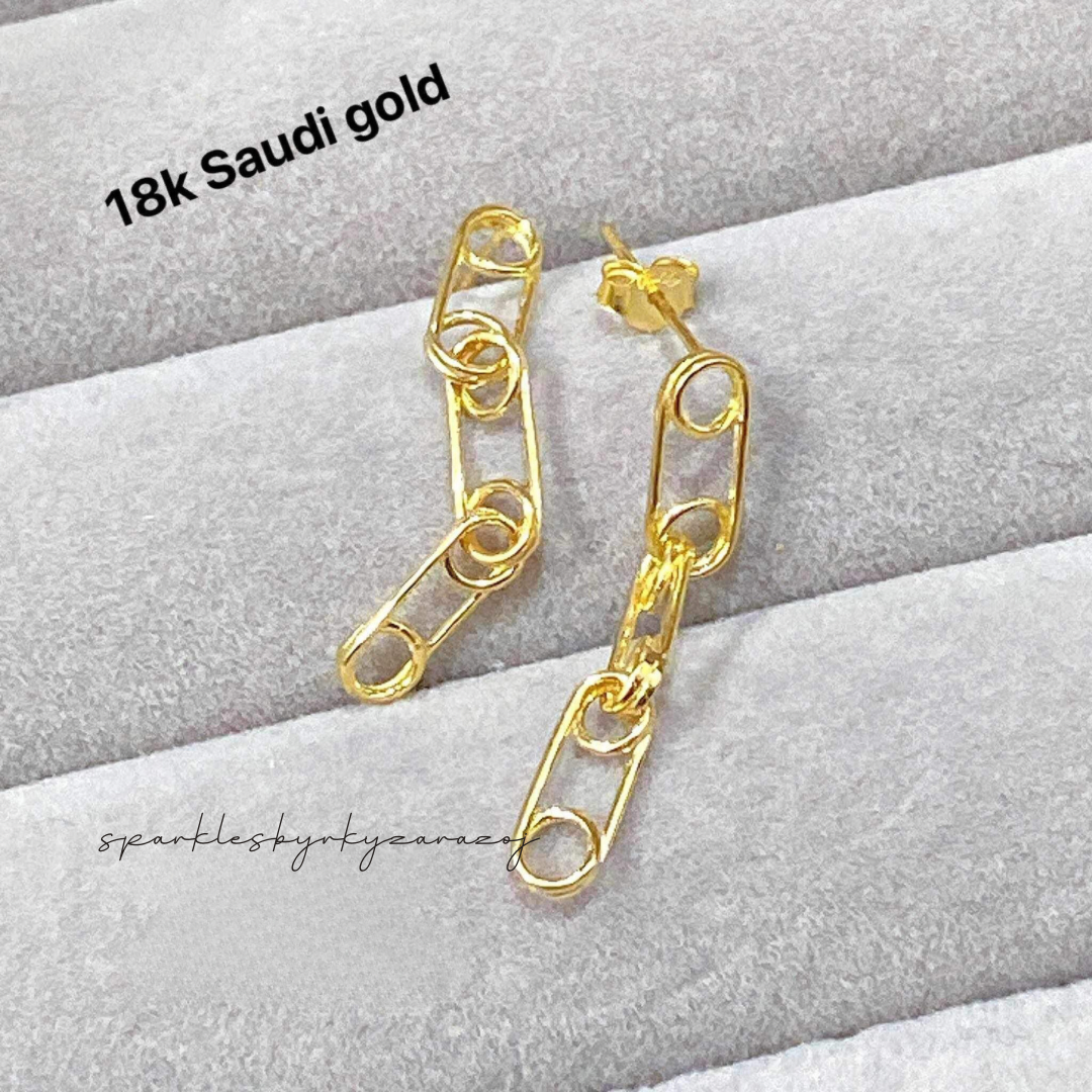 Paperclip earrings solid 18k saudi gold