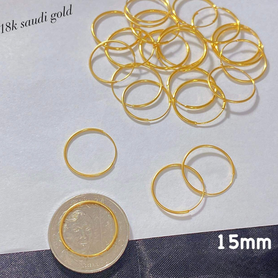 15mm Hoop Earrings 18k Saudi Gold