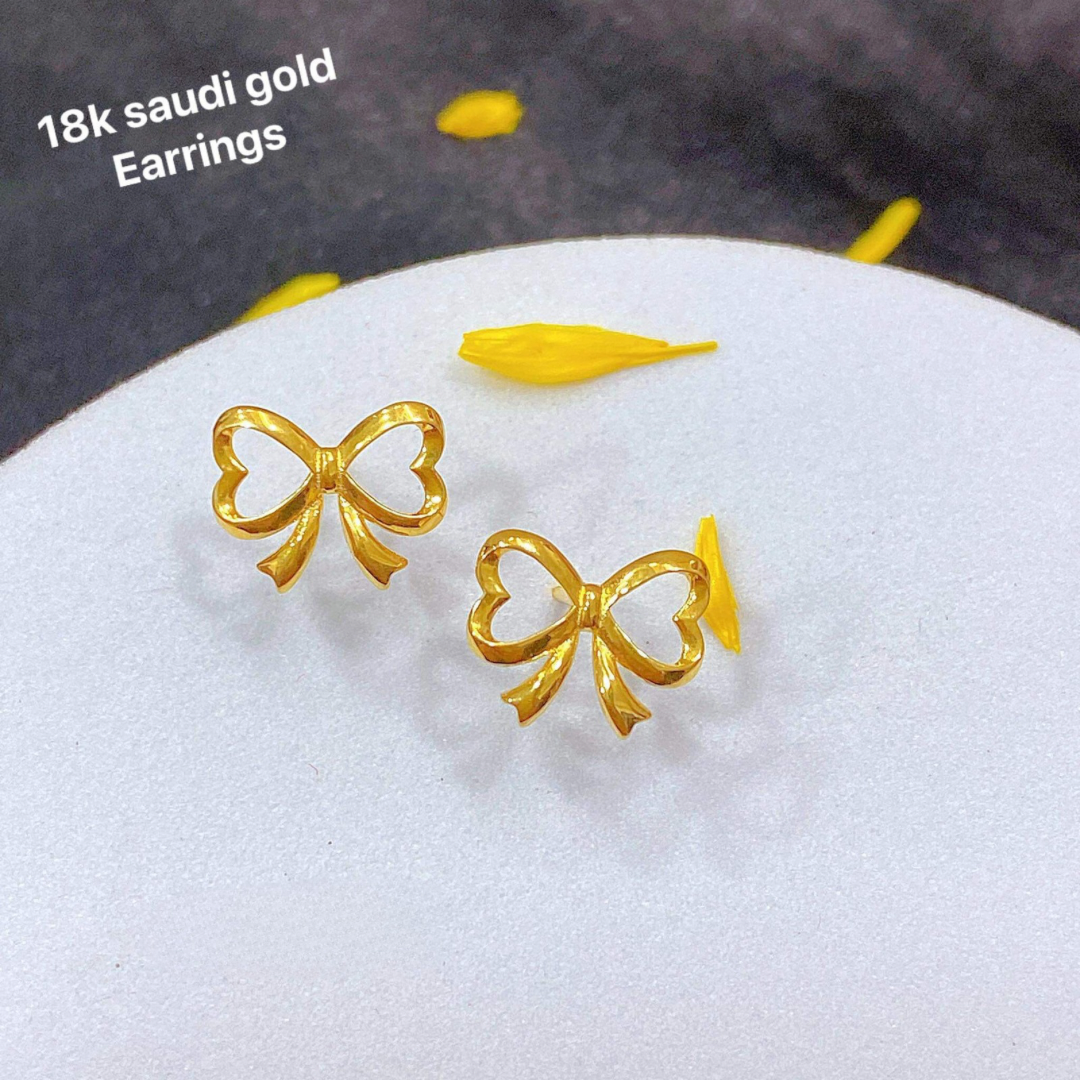 Golden Ribbon Earrings Solid 18k Saudi Gold