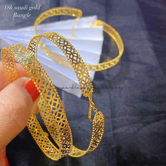 Round Plated Flower Bangle Solid 18k Saudi Gold