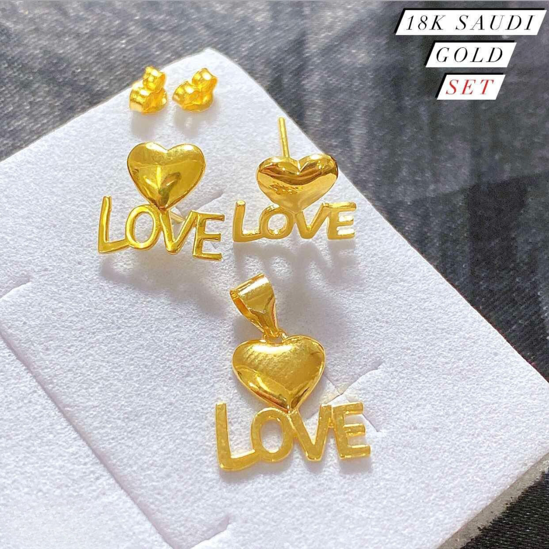 LOVE HEART Set Earrings & Pendant 18k Saudi Gold