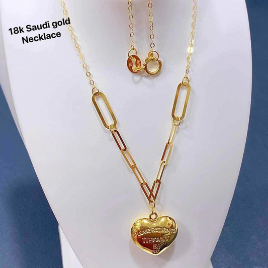 Paperclip Heart Tiffany Necklace Solid 18k Saudi Gold